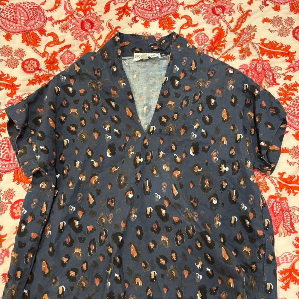 Brooke Wright Navy Leopard Print V-Neck Top